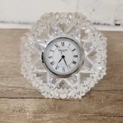 WATERFORD LEAD CRYSTAL. DESK CLOCK. SMALL SCRATCHES ON FACE OF CLOCK, SEE PICTURES. LETS MAKE A DEAL. WONDERFUL...