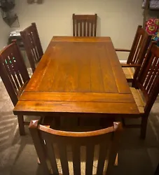 Dining table set for 6. Red wood table - seats 6Length: 6ft (71 7/8 inches) Width: 3 ft 4inches (40inches)Height: 2 ft...