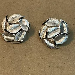 Trifari Silver Tone Leaf Wreath Clip On Earrings Vintage Crown.