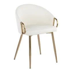 •Sleek faux leather upholstery •Padded seat and backrest •Gold metal frame •Great for use as a dining or accent...