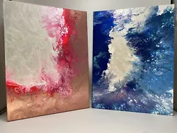  Acrylic pour painting on canvas by an upcoming local Artists A.P.  These paintings are a set Titled “Hers & His”...