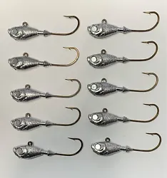 10 Pack Unpainted Ultra Minnow 1 Oz Jig heads. Poured with a stout 5/0 Mustad 410 hook.