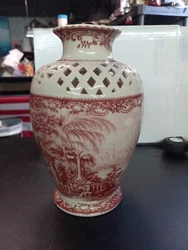 BURTON + BURTON RED TOILE CUT OUT TOP. BURGUNDY CREAM PORCELAIN VASE NEW.. excellent shape . If you have any questions...