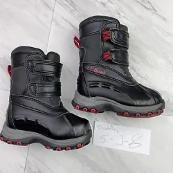 •Boys L.L. Bean Snow Winter Strap Boots (size 5) Toddler Kids Child Black Red