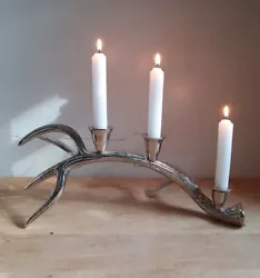 Silver Candelabra Antler Horn Candle Holder Taper Stag Deer Buck Home Decor.  IN GREAT PRE OWNED CONDITION. CANDLES NOT...