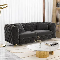 Velvet Sofa 3 Seater Upholstered Sofa Modern Couch For Living Room W/2 Pillows. 【Soft velvet fabric】- The living...