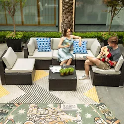 Features large load capacity and stability. FREELY CUSTOMIZABLE: The 6 pieces patio furniture set includes 2 corner...