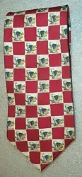 Burberrys silk necktie. Checkered red white fruit squares. Excellent unused condition.