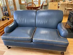 2- 64 full grain leather sofas - $5,000 each, 1- 24”X36” matching ottoman with tufted top - $1,000Custom made by...