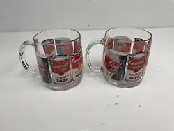 Luminarc Andy Warhol Campbell’s tomato soup can mugs glasses. Very clean no damage. 4-1/4”tall 3-3/4” diameter,...