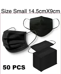 50 PCS Protective Disposable 4Ply Black FACE MASK Mouth Cover Size Sm 14.5x9cm.
