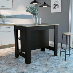The large tabletop provides an open work area / display shelf. Finish: Light Oak / Black wengue. Three Storage Shelves...