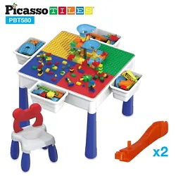 Activity kids center table & chair set includes 501 regular sized building bricks, 56 large construction blocks and 24...