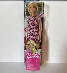 BARBIE-Blonde-Wearing Pink Heart Print Dress & Platform Shoes-12