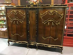 RARE Large Antique French 5 Door Wardrobe Burl Walnut & Gold Trim - Can be disassembled into approx. 12 pieces for...