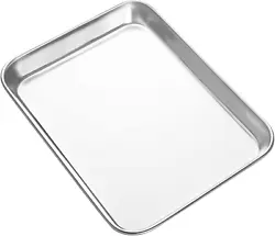 【KEEP CLEAN】The small stainless steel baking sheet for oven is full sides all around prevent food liquid flowing...