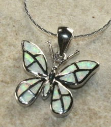Elegant White Fire Opal Butterfly Pendant Necklace.