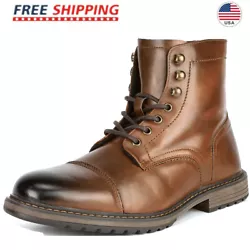 Cap toe motorcycle combat boot with side zipper and lace up closure. Warm faux fur lining, cushioned collar and...