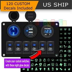 6 Gang Blue LED Lights Switch. - 1 x 6 Gang Switch. - With output short circuit protection, overload protection,...