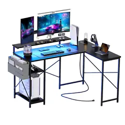 L shaped desk with storage bag is easily to keep your desk tidy. Computer Tower Stand. Adjustable foot pads to keep the...