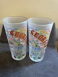 2-Pack Catstudio Souvenir Frosted Glass Tumbler Drinking Cup Georgia 12 Oz. Beautiful colorsTall 6 1/8”