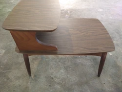 Mid Century Walnut Formica Top Step End Table / Side Table curved Beveled edges features two tier. 21.5 H x 27.5 L x...