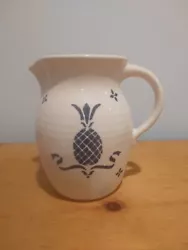Pfalfzgraff water pitcher, blue and cream pineapple design.  8