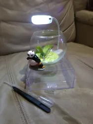 Mini Glass Bowl Beta Fish Tank With storage base Led Light And Deco sets with panda on the side deco. Fish not...