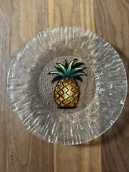 Vintage Art Glass pineapple 8.5” Plate Signed Disnerinan ? (unreadable) Fused.
