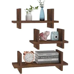 CREATIVE FLOATING SHELVES: The Floating wall shelves are made of 3 high-quality wooden planks, which can be hung on the...