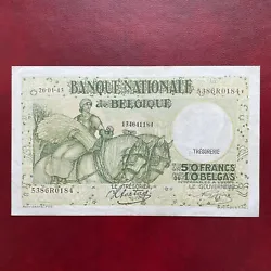 Belgique Billet 50 francs 10 Belgas 1943 Banque Nationale De BelgiqueAUCUNE fente Aucun épinglage Pli central Plis en...