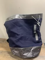 Tommy Hilfiger Cylinder Large Bag Blue/Silver. No inside or outside pockets. Pull string with two straps.