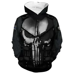 3D Punisher Skeleton Skull Hip Pop Hoodie Sweatshirt Sweater Pullover Jacket Coat Unisex. High quality printing, fine...