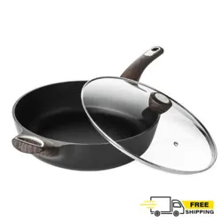 The core of the saute pan is die cast aluminum, which is durable and heats up quickly and evenly.Oven safe.