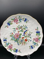 Aynsley Pembroke Bone China Cake Plate. Floral and Bird pattern. Scalloped Edges. Gold trim.