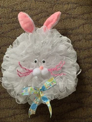 • This is a Brand Easter bunny wreath. . This is approx 17”wide, and 21” long from the top of his ears. I used...