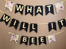 Neutral Baby Shower Bumble Bee Banner And 1 Dozen Cupcake Toppers . Condition is New. Shipped with USPS First Class...
