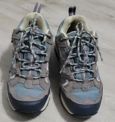 Pre owned LL BEAN Womens TEK 2.5 Hiking Trail Walking Boots. Gray, Blue Sz 6.5 Wide Low 258485.