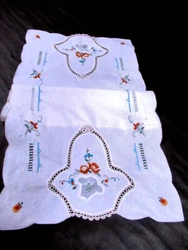Sheer White Organdy Insert. Table Runner or Dresser Scarf. Crochet Lace. 1 Runner -- 15