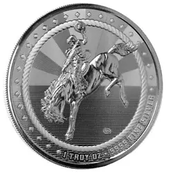 1 oz .9999 Fine Silver Cowboy Round with Buffalo Privy Mark - Brand New, Direct From Mint, Brilliant Uncirculated.