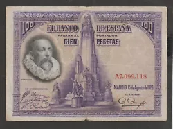 Espagne - Billet de 100 pesetas du 15-8-1928. Etat : TB ( voir scan ).