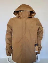 Breathable rain jacket with adjustable, stowable hood. COLOR: Utility Brown. STYLE: NF0A2VD5173. Velcro® stormflap...