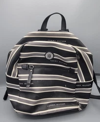 Tommy Hilfiger Mini Backpack Bag Gray Black White Stripes Stain Inside.