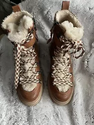 Ladies Size 6 ½ Sam Edelman CIRCUS Tan Plaid fur lined boots - Excellent Cond.