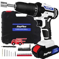 1 Battery + Cordless Drill. - 1 x Cordless Drill. Drill stands firm on its base so you can grab it and get started. 2...