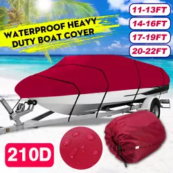 210D 11-22FT Heavy Duty Boat Cover For Fish Ski Bass V-Hull Runabouts WaterProof. Made of Waterproof 210D polyester...