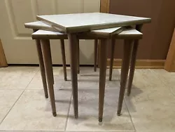 Vintage MCM Marbled Faux Granite Formica Stacking End Tables Set Of 3 retro This is a great retro set of three stacking...