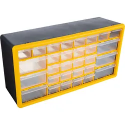 30-Drawer Plastic Small Parts Organizer Desktop or Wall Storage Drawers, Yellow.