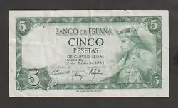Espagne : Billet de 5 pesetas du 22 juillet 1954. : Pick 146.