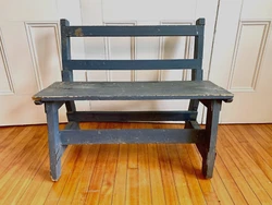 Slate Blue hand fashioned Primitive wooden bench with back. It is in very good condition. Great for mud room or hall...